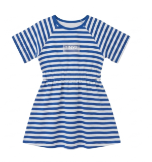 BLUE/WHITE STRIPED SLEEVELESS DRESS