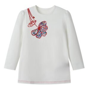WHITE T-SHIRT FLORAL DENIM APPLIQU'E